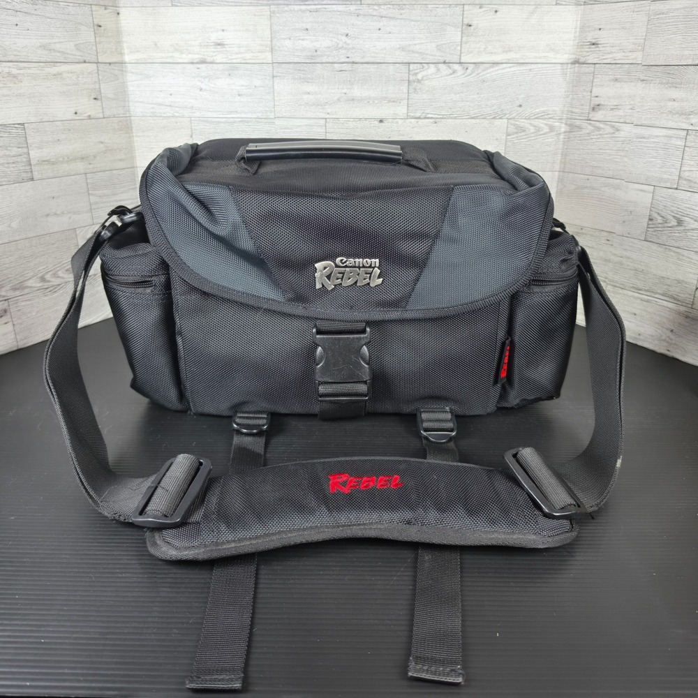 Canon Rebel DSLR Camera Bag Black Grey Padded Shoulder Strap Travel Case